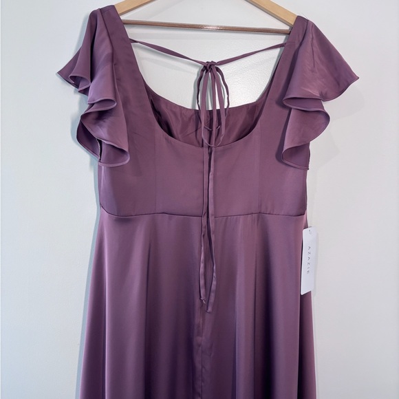 Azazie Bondi Amethyst Mauve Flutter Sleeve Square Neck Slit Bridesmaid Dress NWT - Picture 8 of 10